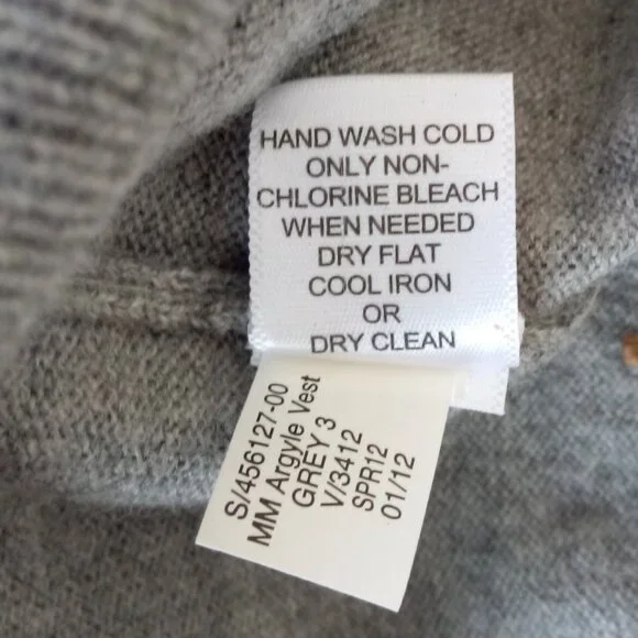 Banana Republic Madmen Argyle gray merino wool sweater vest sz L - Picture 8 of 9